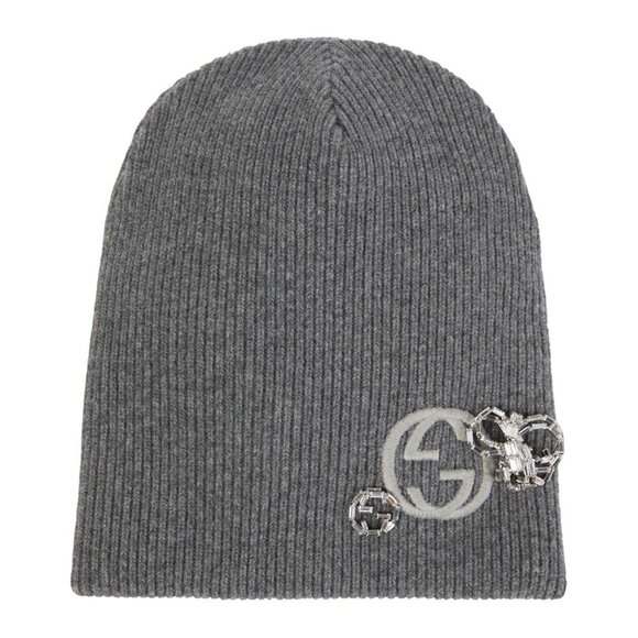NEW Authentic Women's Gucci Grey Wool Interlocking G Beanie Hat 774753 M $1350 - Picture 1 of 9